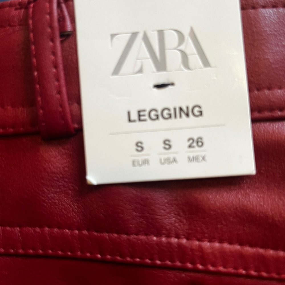 NWT Zara women’s Burgundy High Rise Leather Leggings Size S - Picture 11 of 11